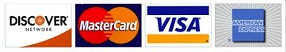 Accepted credit cards: Discover, MasterCard, Visa, American Express