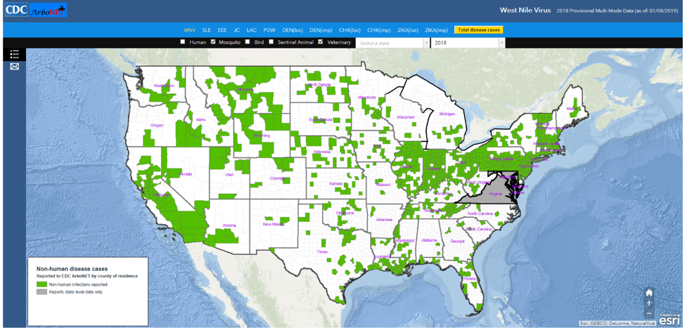 west nile virus map