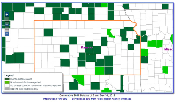 WNV map in Kansas